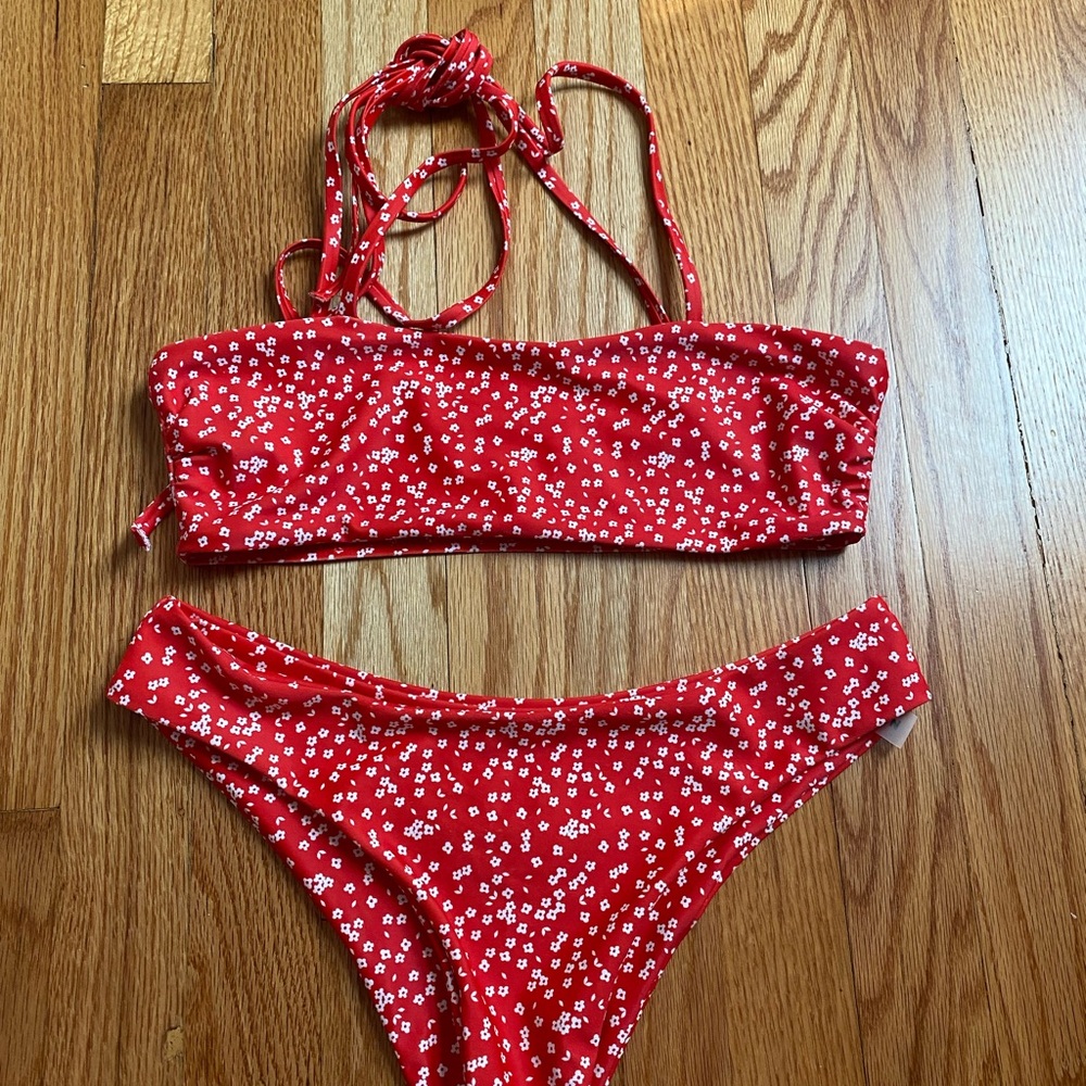 Red Floral Bikini Set